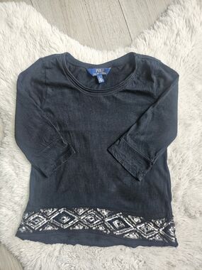 3/25$💫 Polo Ralph Lauren Girls Black 3/4 Sleeve Sequin Hem Top ✨
